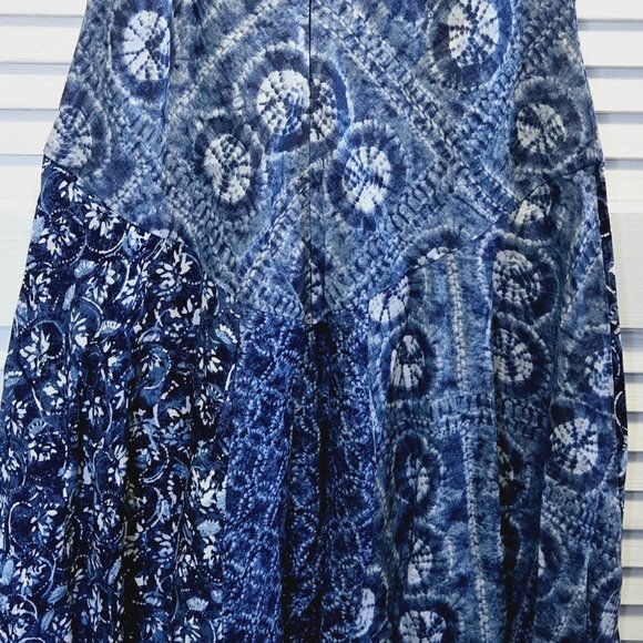 NWT LAUREN RALPH LAUREN PETITE LINEN BLUE PATCHWORK HANDKERCHIEF HEM DRESS 6P - Picture 14 of 15